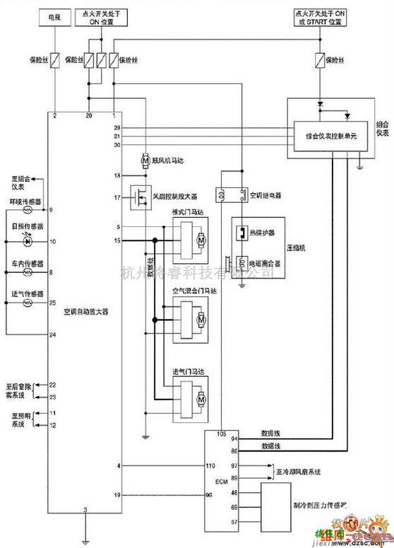 东风中的东风日产T30空调系统线路图—汽油/柴油发动机车型电路图  第1张