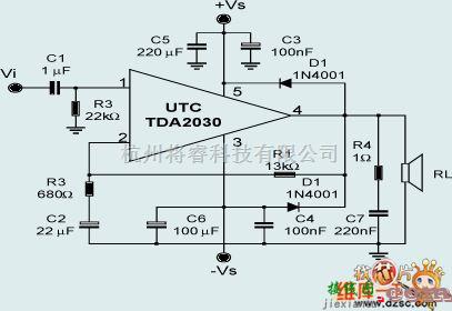 音频电路中的TDA2030典型应用电路图  第2张