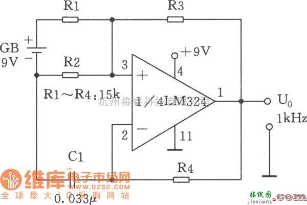 低频信号产生中的1kHz音频方波发生器电路图  第1张