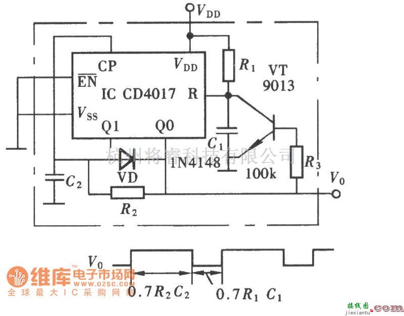 多谐振荡产生中的用CD4017组成的多谐振荡器电路图  第1张