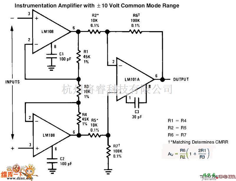 仪表放大器中的正负10V共模电压的仪表放大器电路图  第1张