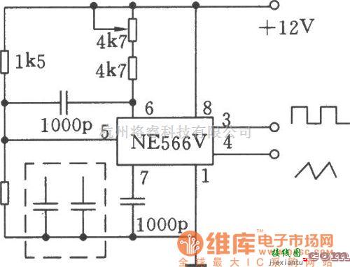 函数信号产生器中的用NE566V构成的20kHz的波形发生器电路图  第1张