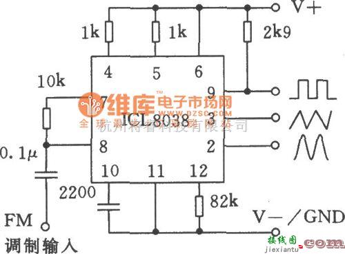 函数信号产生器中的单片精密函数发生器ICL8038应用电路一电路图  第1张