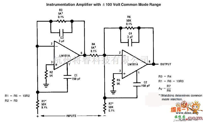 仪表放大器中的正负100V共模电压的仪表放大器电路图  第1张