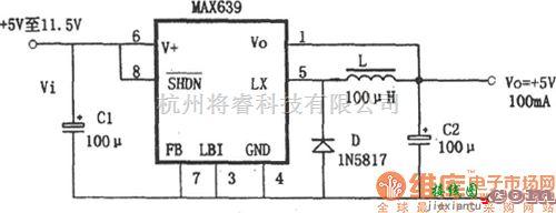 电源电路中的MAX639构成的+5V固定输出的降压式变换电源电路图  第1张