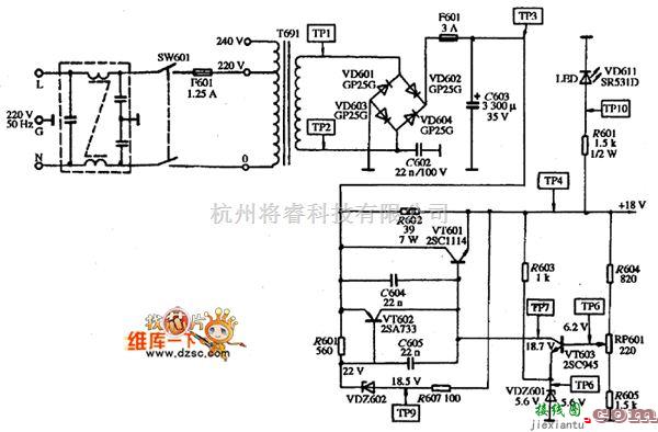 显示器电源中的CGA型NEC JB-1410P2B型单色显示器的电源电路图  第1张