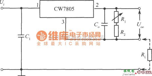 恒流源中的CW7805构成的输出电流可调的恒流源电路图  第1张