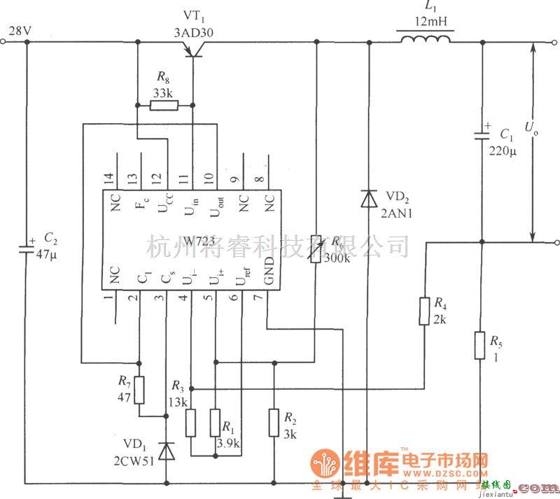 恒流源中的W723组成的开关式恒流源应用电路图  第1张