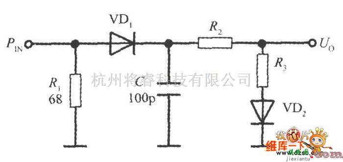 光敏二极管、三极管电路中的带温度补偿的二极管检测输入功率的电路图  第1张