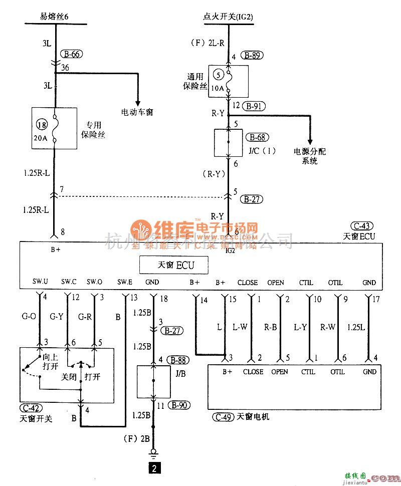 东南中的东南菱绅天窗电气系统电路图  第1张