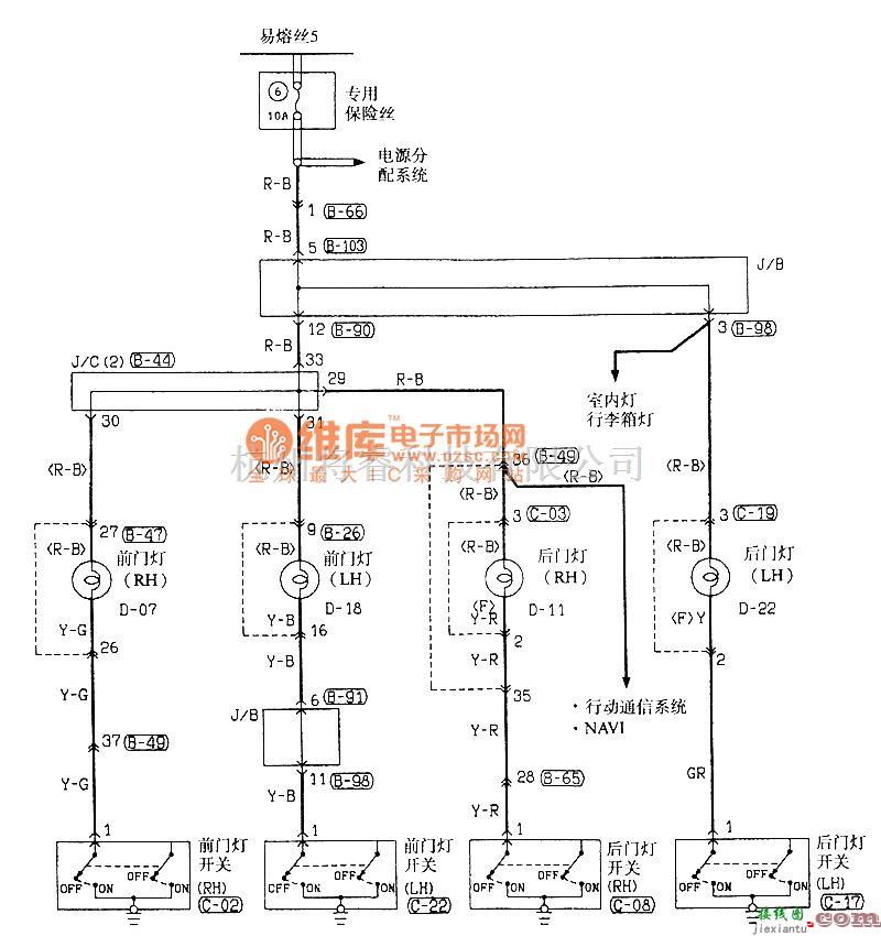 东南中的东南菱绅车门灯电气系统电路图  第1张