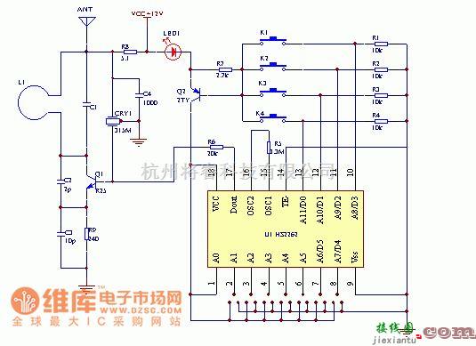 遥控电路（综合)中的匙扣式无线编码遥控器电路图二  第1张