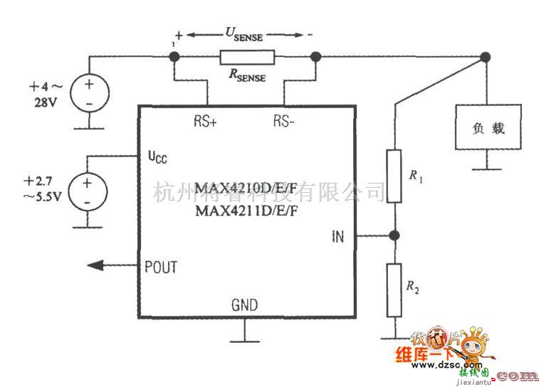 传感器单片系统应用方案中的直流功率及电流测量系统MAX4211的典型应用电路图  第2张