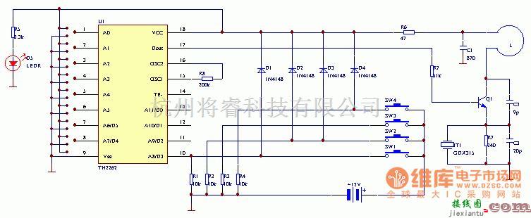 遥控电路（综合)中的匙扣式无线编码遥控器电路图一  第1张