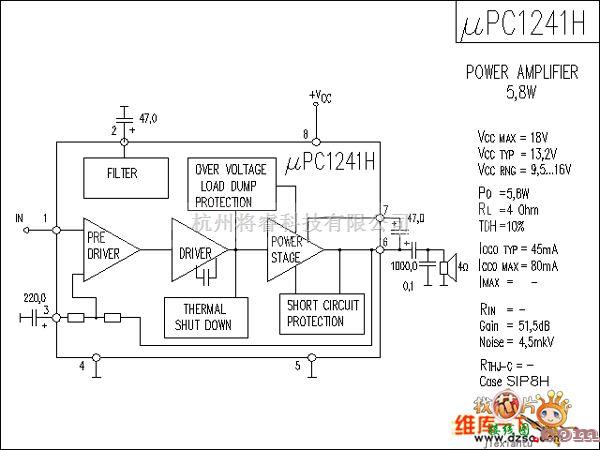 电子管功放中的型号为uPC1241H的功放电路图  第1张