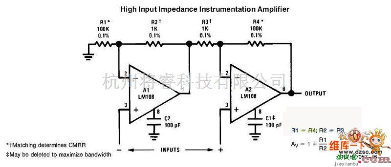 仪表放大器中的高输入阻抗的仪表放大器电路图  第1张