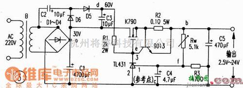 稳压电源中的利用TL431作大功率可调稳压电源电路图  第2张