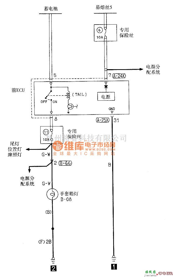 东南中的东南菱绅手套箱灯电气系统电路图  第1张