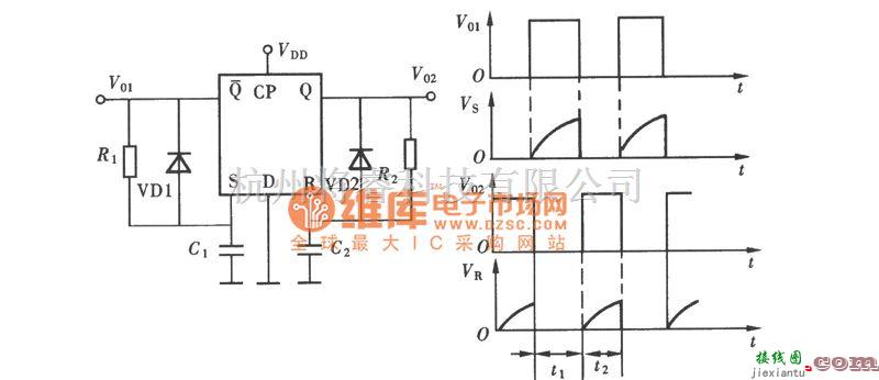 多谐振荡产生中的用D触发器组成的多谐振荡器电路图  第1张