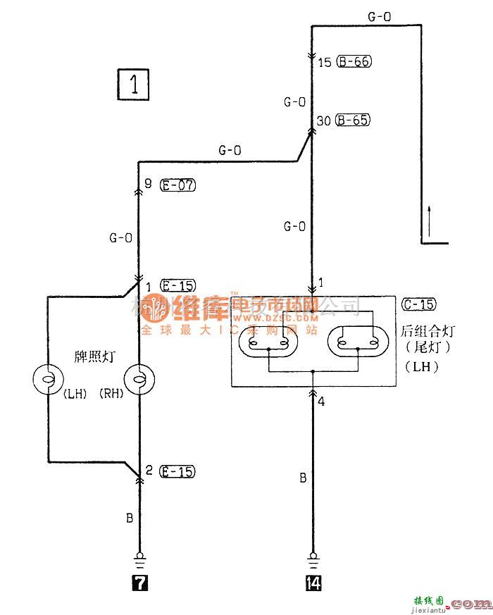 东南中的东南菱绅尾灯、位置灯和牌照灯电气系统电路图  第1张