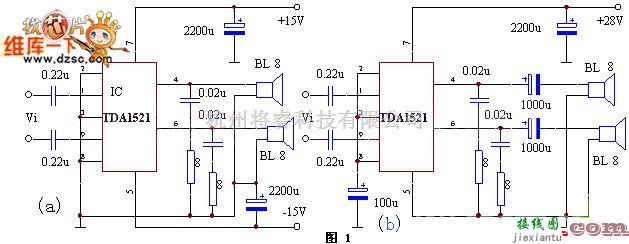 电子管功放中的用高保真功放IC TDA1521A制作的2×15W功放电路  第1张