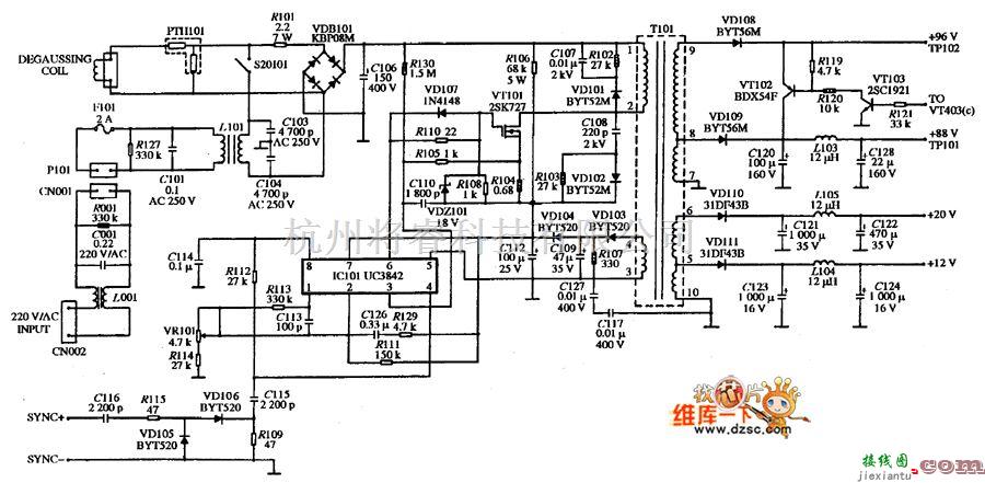 显示器电源中的ENVISION EC-1439型显示器电源电路图  第1张