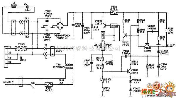 显示器电源中的彩色显示器PGS HX-12型的电源电路图  第1张