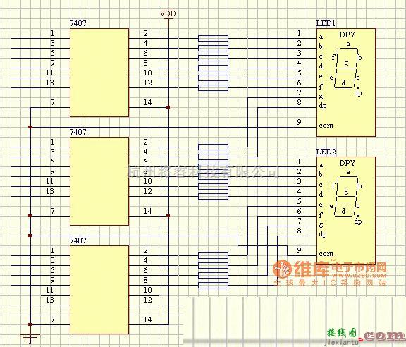 LED电路中的LED并行LED数码管静态显示电路图  第1张