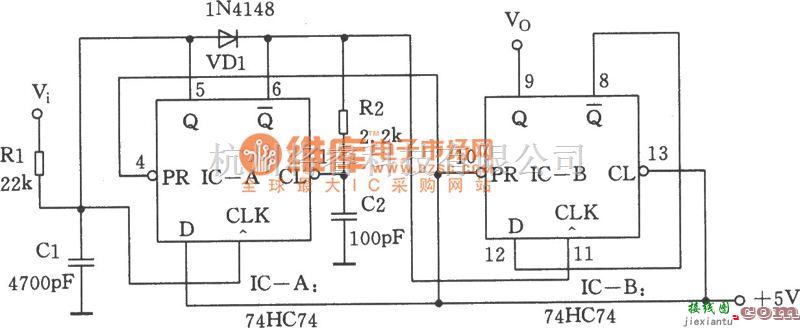 压控信号产生器中的双D触发器式的VCO电路图  第1张