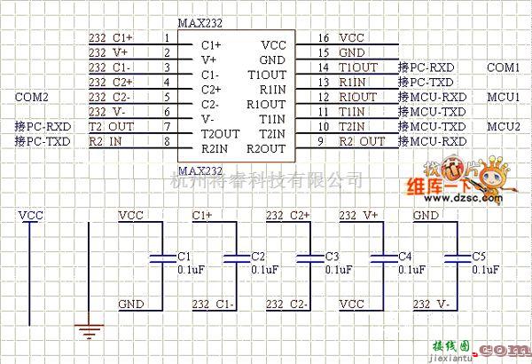 显示器电源中的MAX232连接电路图  第1张