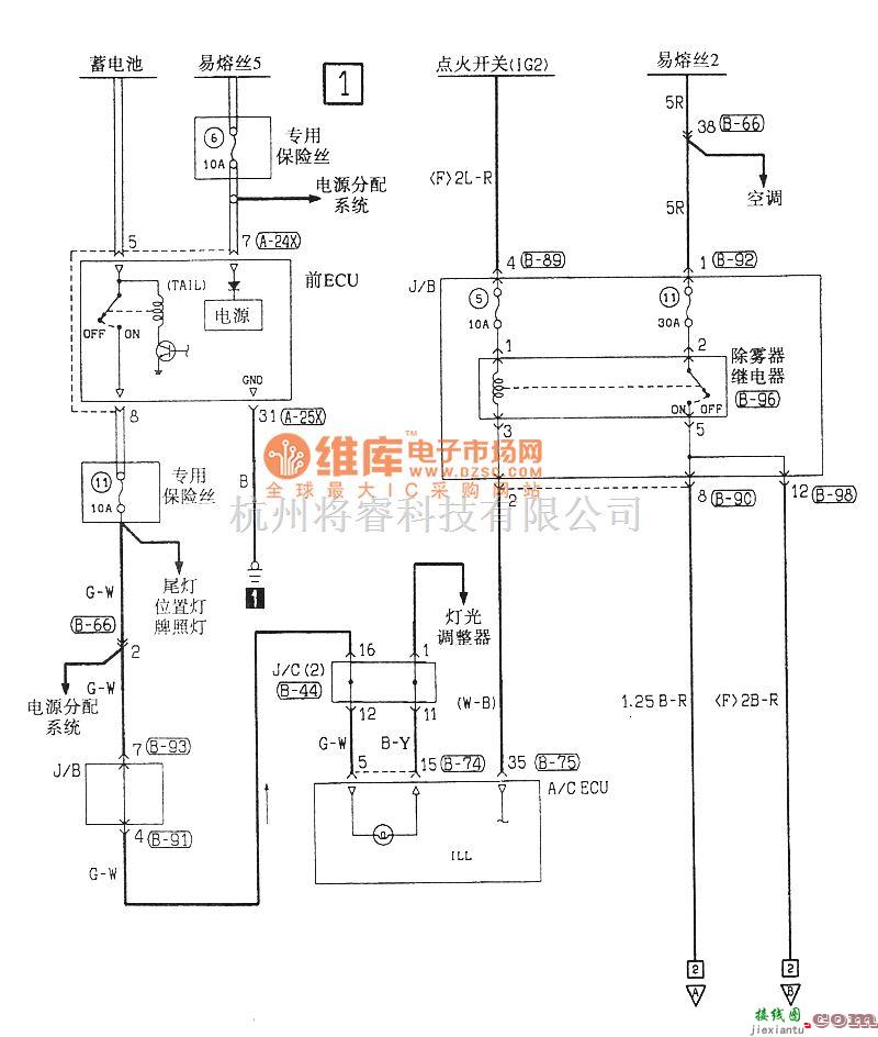 东南中的东南菱绅挡风玻璃和后视镜除雾器电气系统电路图  第1张