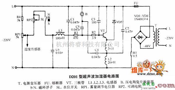 仪器仪表中的D201型超声波加湿器电路图  第1张