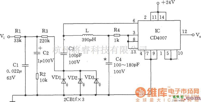 压控信号产生器中的由CD4007构成的压控振荡器电路图  第1张