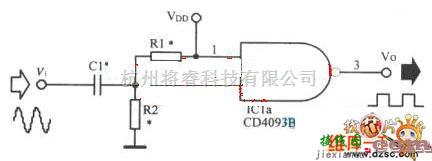 多种频率信号中的CD4093的正弦波转方波电路图  第1张