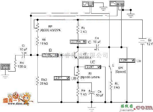 调频信号产生中的分压式电流负反馈偏置放大电路分析实验电路图  第1张