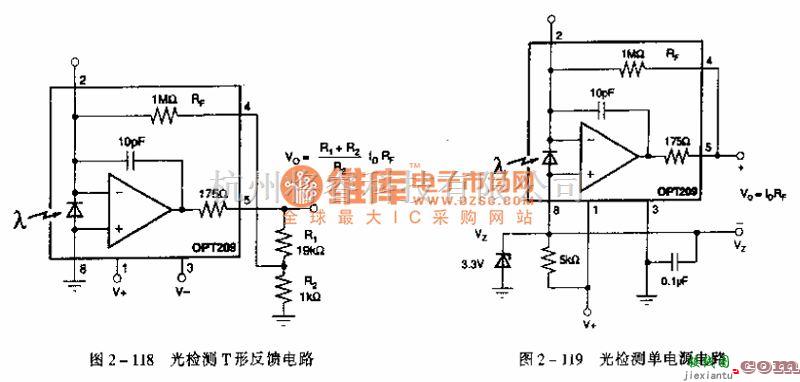 检测电路中的光检测单电源电路图  第1张