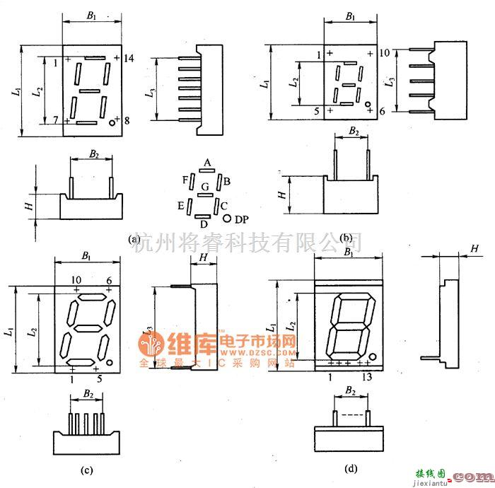 LED电路中的FR系列单位LED数码显示器外形电路图  第1张