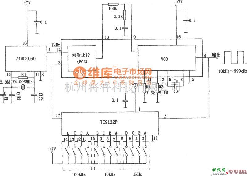 脉冲信号产生器中的PLL脉冲发生器(74HC4060、TC9122P)电路图  第1张