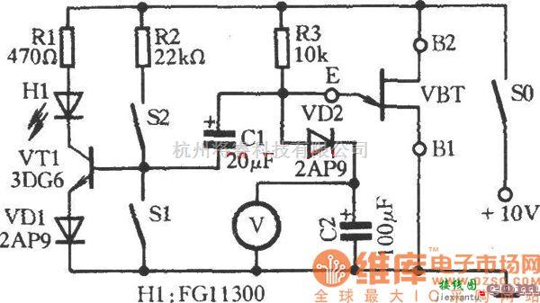 专用测量/显示电路中的单结晶体管工作性能速测电路图  第1张