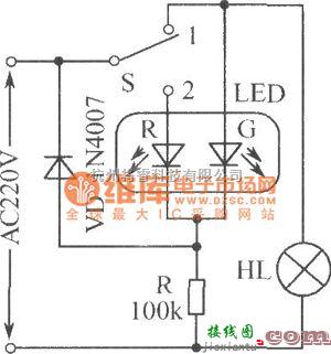 LED电路中的交流电源工作状态指示电路图  第1张