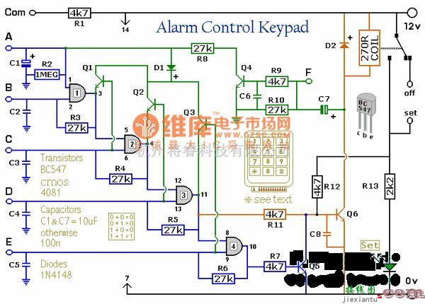 开关稳压电源中的警报器控制键盘电路报警控制电路图  第1张
