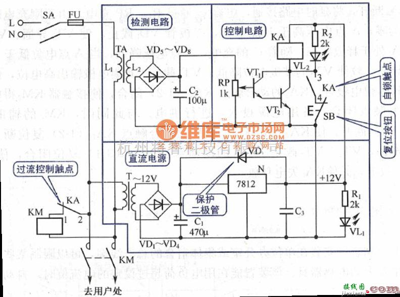 保护电路中的晶体管自动限电控制电路图  第1张