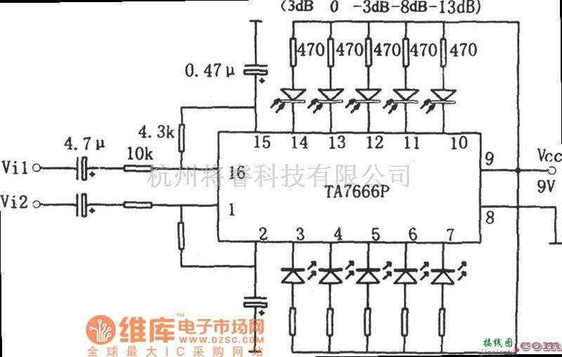 LED电路中的TA7666P双路五位LED电平显示驱动电路图  第1张