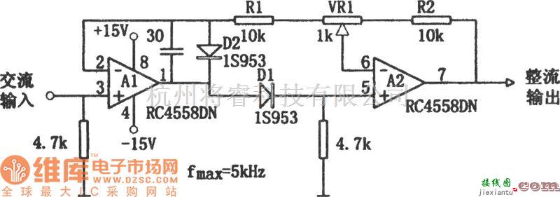 专用测量/显示电路中的调节简单的高输入阻抗双波线性检波电路(RC4558DN)电路图  第1张
