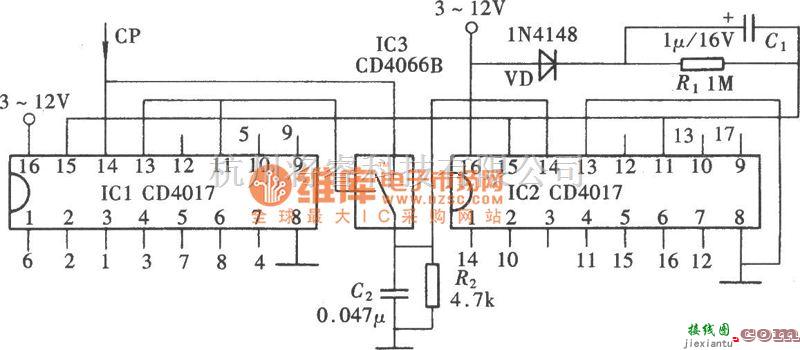 专用测量/显示电路中的绕线机电子计数器电路图  第1张