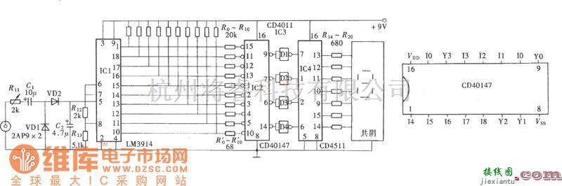 专用测量/显示电路中的数字式电平显示器电路图  第1张