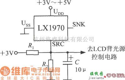 特种集成传感器中的LCD背光源亮度自动控制电路(可见光亮度传感器LX1970)电路图  第1张