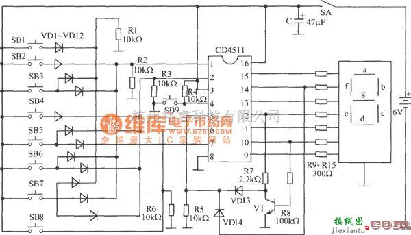 LED电路中的数码显示抢答器电路图  第1张