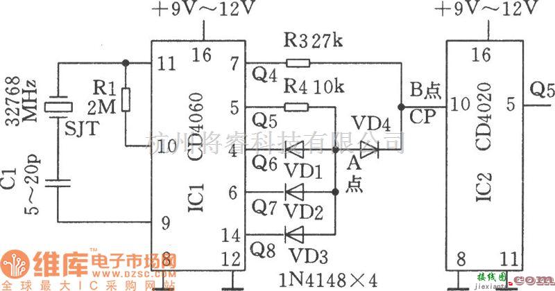 低频信号产生中的用32768Hz晶体SJT组成的时基电路产生60Hz信号电路图  第1张