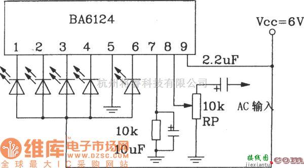 LED电路中的BL6124五位LED电平表驱动集成电路基本应用电路图  第1张